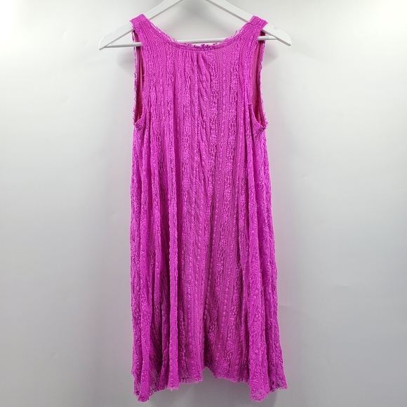 Free People Pink Floral Lace Swing Dress Mini Boho Cottagecore Prairie V-Neck - Picture 4 of 7